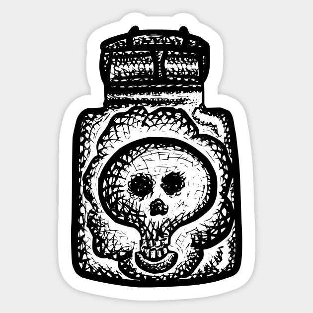 Ghost Skull in a Jar Inktober Sticker by freeves